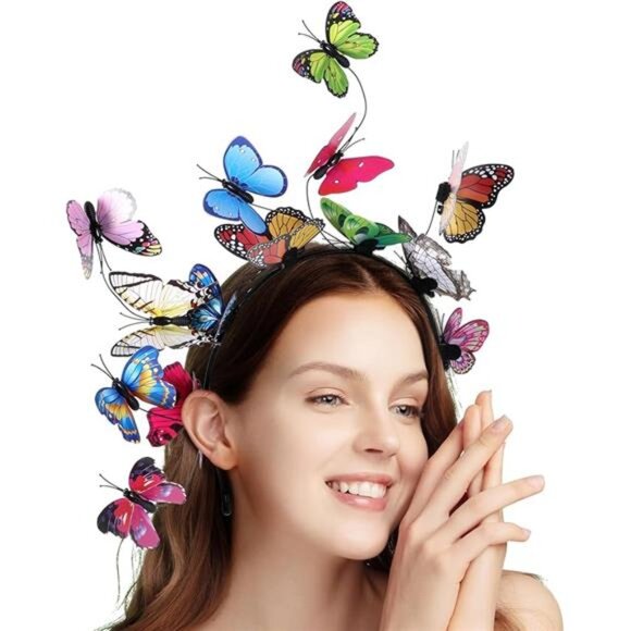 Butterfly Crown Headband | Fascinator Costume Headpiece | Tea Party & Halloween - Picture 8 of 8